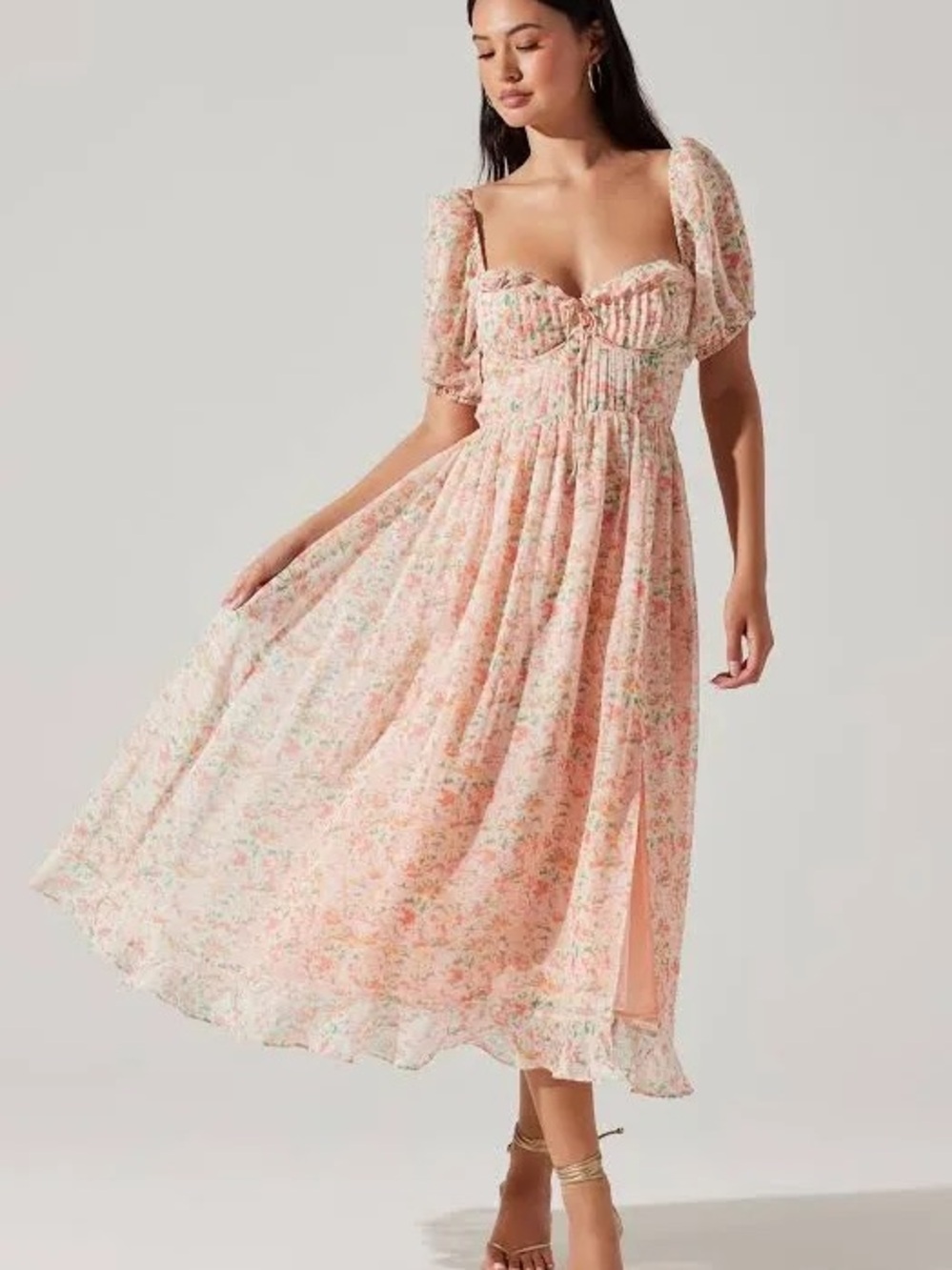 ASTR Floral Pleated Pink/Green Peasant dress